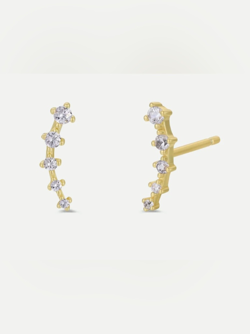 Gold-Tone Curved Crystal Stud Earrings - White Stones